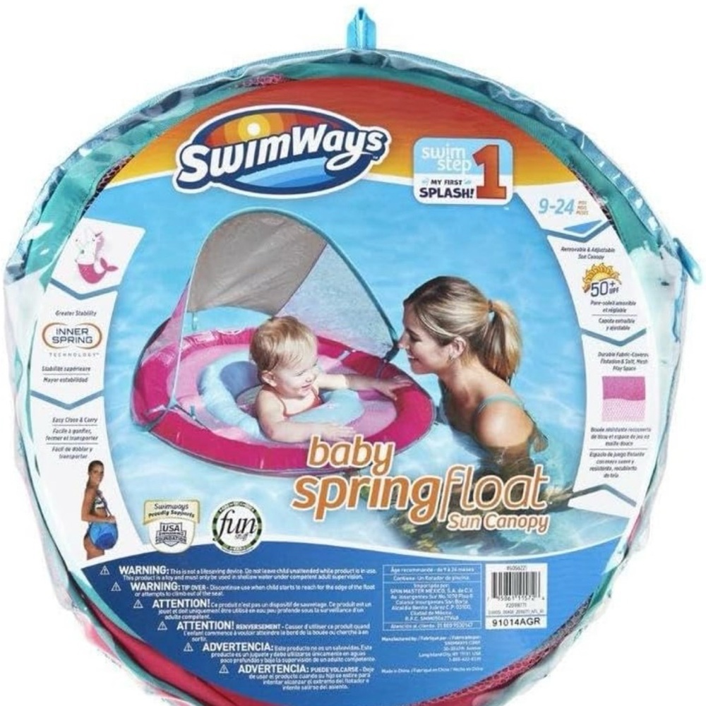 New Baby Swim ways baby float with canopy-Pink
